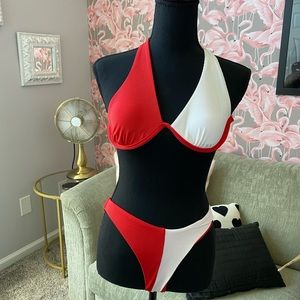 SHEIN red and white bathing suit size S